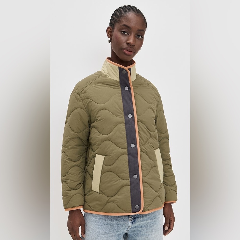 UGG Olive Green Quilted Jacket with Cream & Black Trim